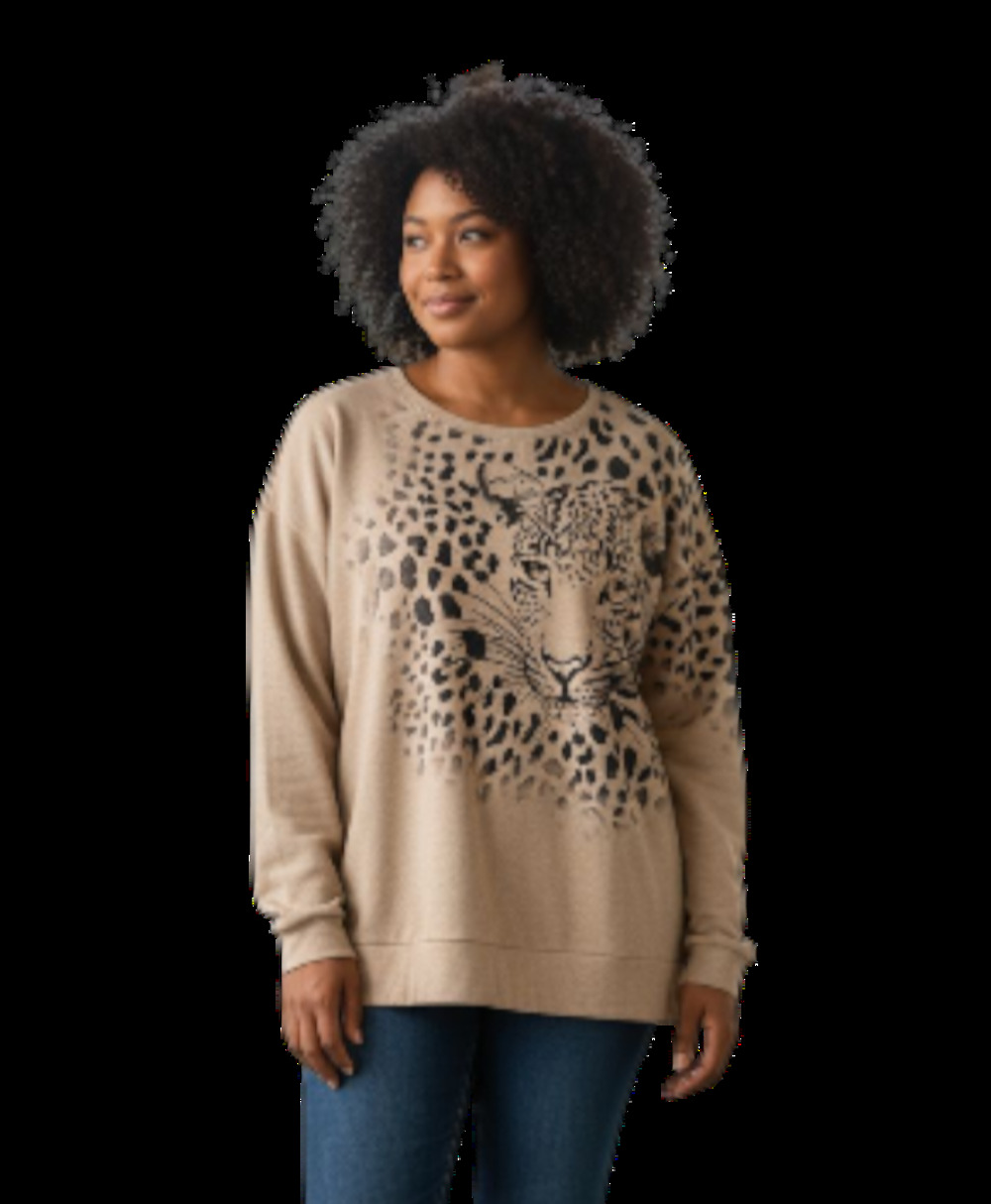CHICO'S Zenergy 4 Women 20 22 Tunic Top Cheetah Leopard Brown Long Sleeve 50"